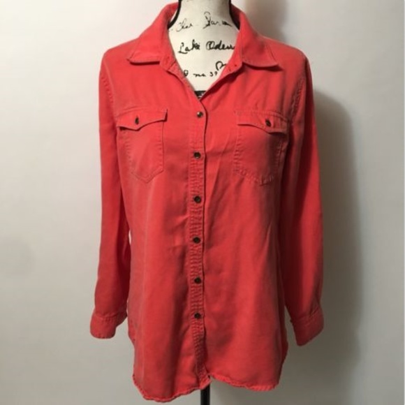 Multiples Tops - Multiples Sz L Button Up Coral Orange Long Sleeve
